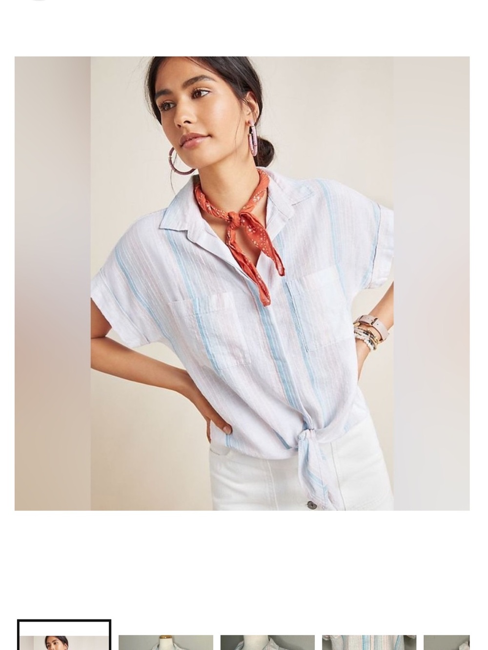 cloth & stone White Blouse with Light Blue Stripes and Tie Front